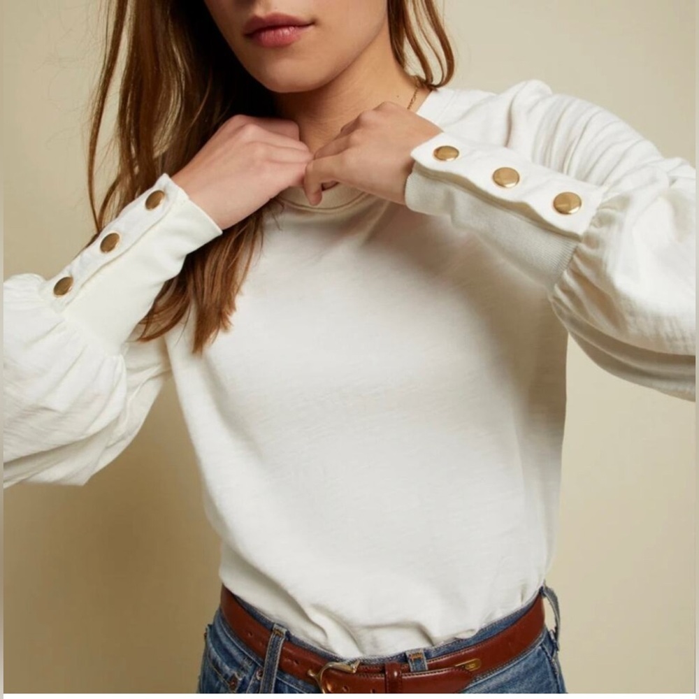 Nation LTD Long Sleeved Top with Gold Snap Buttons Size XS Color Off White